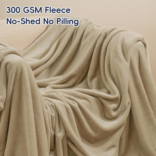Queen Size Khaki Fleece Blanket Ultra Soft Plush Microfiber Blanket 90x90 Inches
