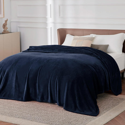 Queen Size Navy Fleece Blanket – Soft Lightweight Plush Cozy Blanket 90x90 Inches