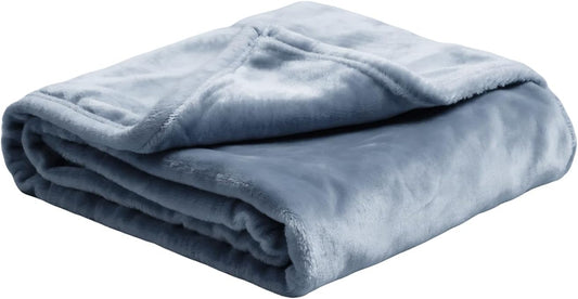 Queen Size Haze Blue Velvet Fleece Blanket – Soft Lightweight Plush Cozy Bed Blanket