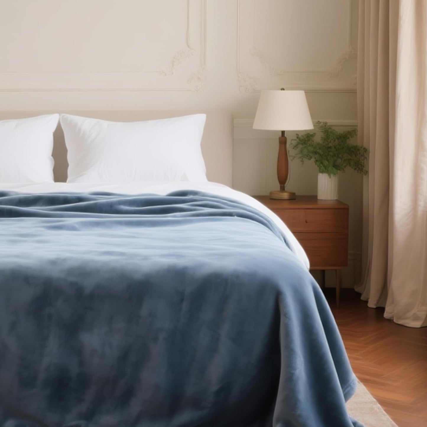 Queen Size Haze Blue Velvet Fleece Blanket – Soft Lightweight Plush Cozy Bed Blanket