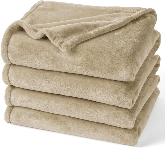 Queen Size Khaki Fleece Blanket Ultra Soft Plush Microfiber Blanket 90x90 Inches