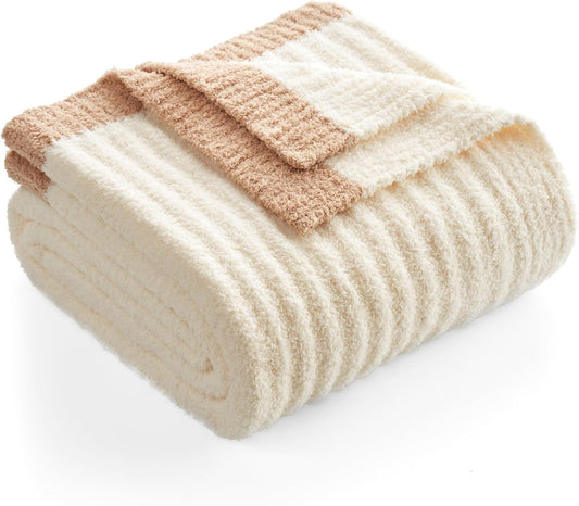 Reversible Cream Throw Blanket Soft Fluffy Cozy Microfiber Couch Blanket 50x60 Inches