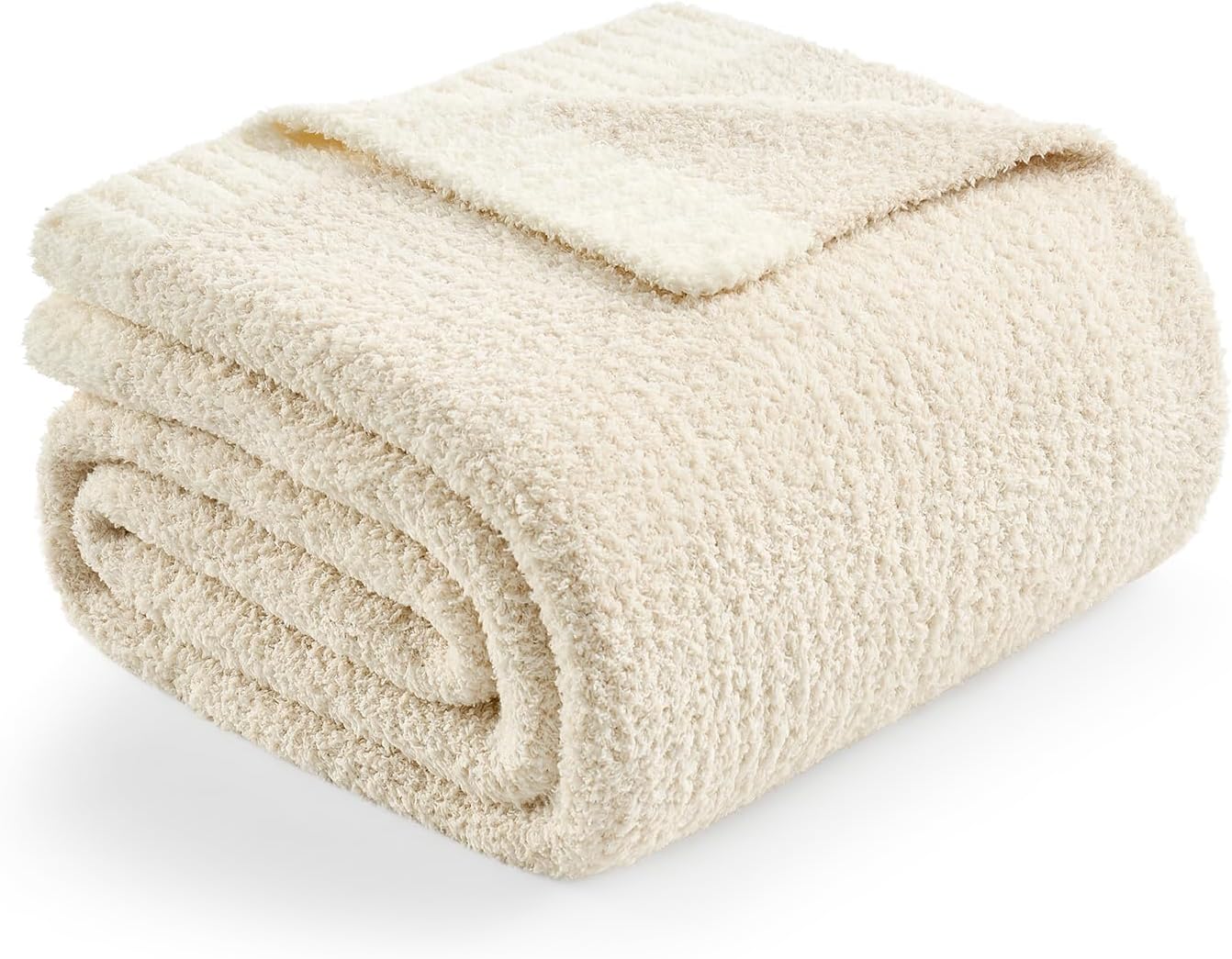 Reversible Ivory Knit Throw Blanket Soft Lightweight Cozy Couch
