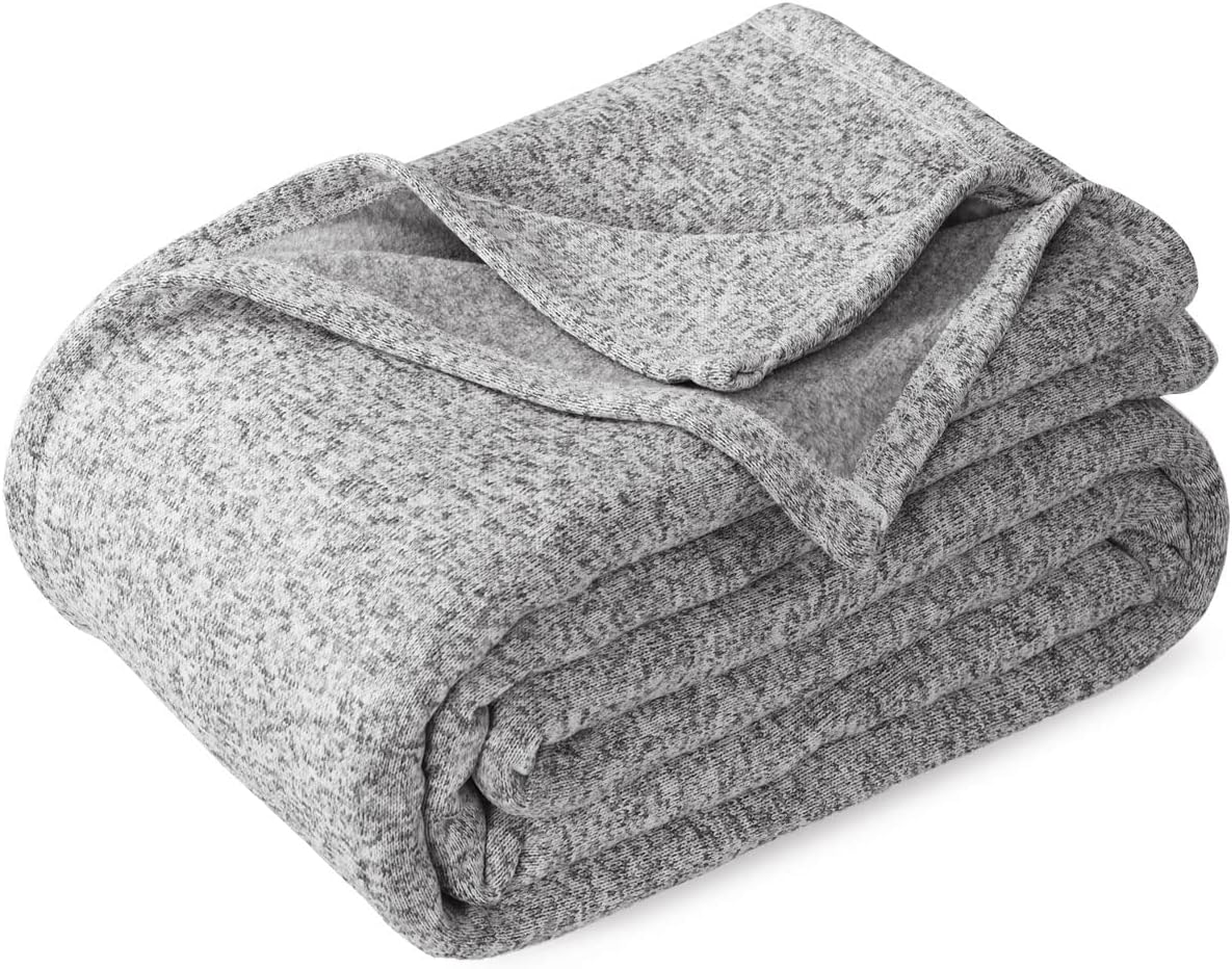 Queen Size Heather Grey Jersey Blanket Lightweight Breathable Soft Knit Blanket 90x90 Inches