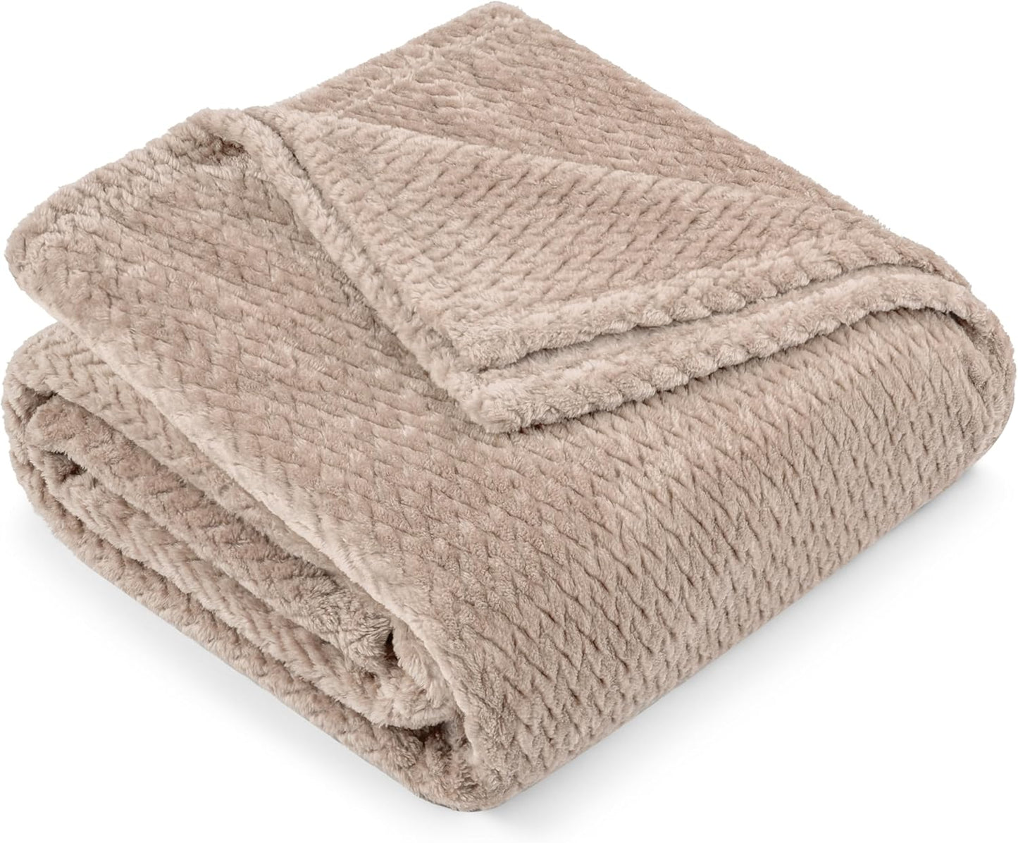 Taupe Jacquard Fleece Throw Blanket – Soft Lightweight Cozy Blanket 60x80 Inches