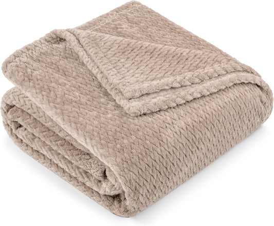 Taupe Jacquard Fleece Throw Blanket – Soft Lightweight Cozy Blanket 60x80 Inches
