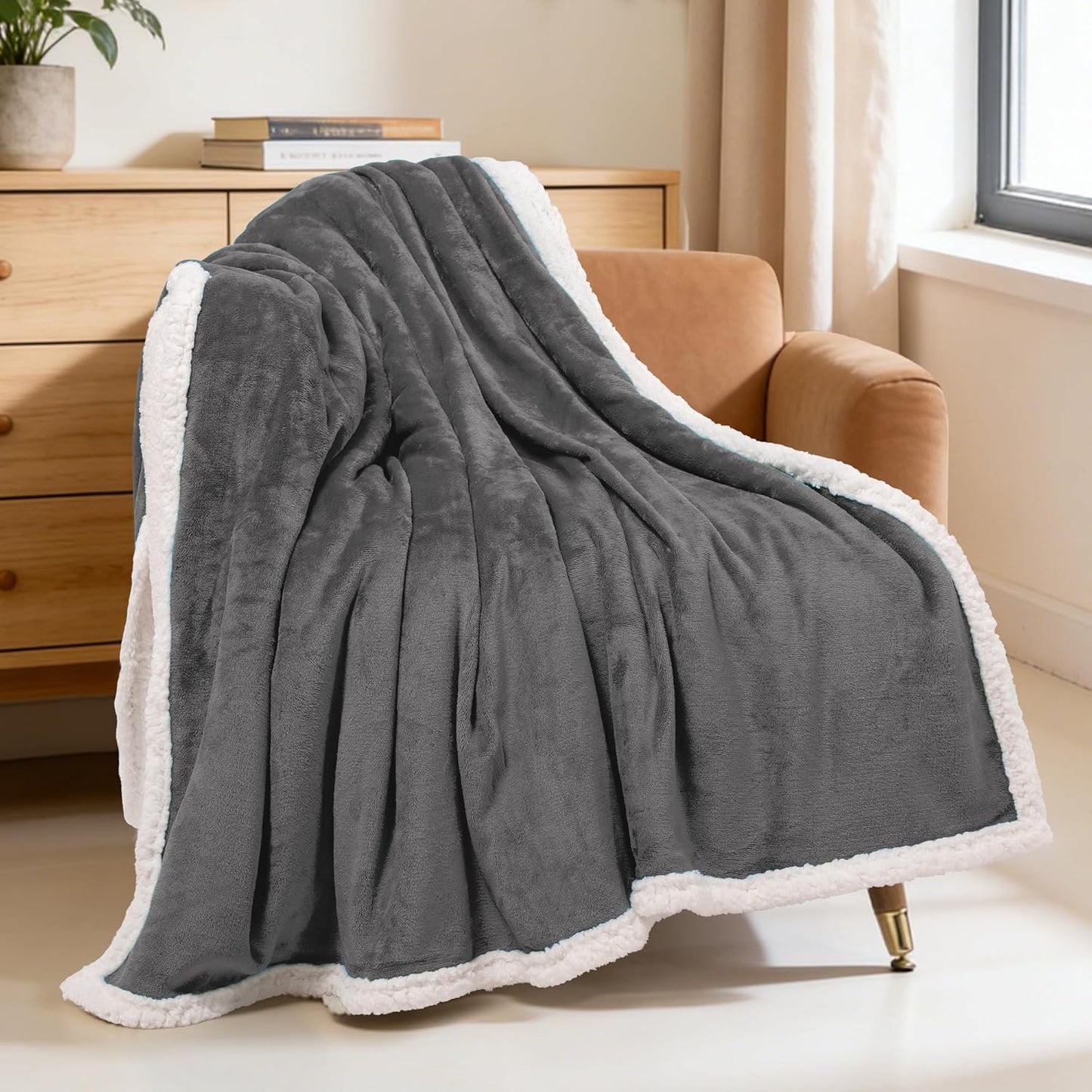 Soft Grey Fleece Throw Blanket – Fluffy Plush Flannel Couch & Bed Blanket 50x60 Inches