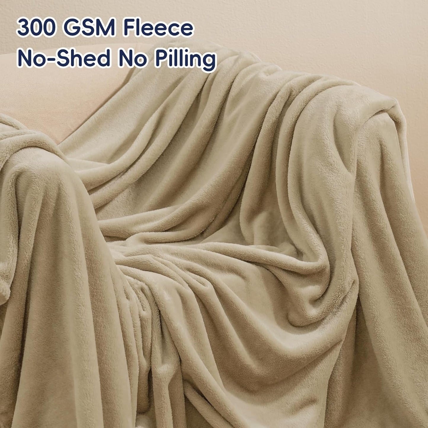 Queen Size Khaki Fleece Blanket Ultra Soft Plush Microfiber Blanket 90x90 Inches