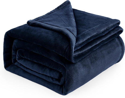 Queen Size Navy Fleece Blanket – Soft Lightweight Plush Cozy Blanket 90x90 Inches
